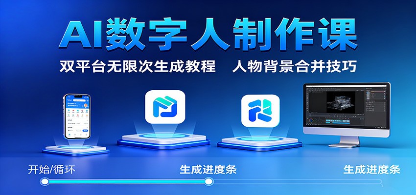 AI数字人制作课：双平台无限次生成教程，人物背景合并技巧-极光网创