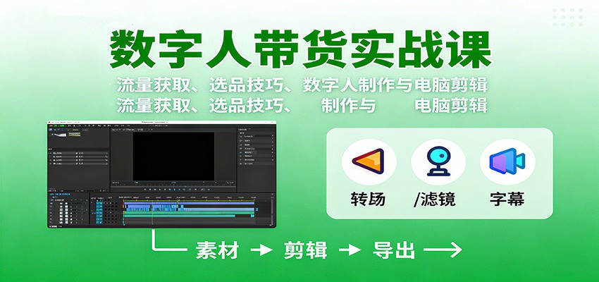数字人变现实战课：流量获取、选品技巧、数字人制作与电脑剪辑-极光网创