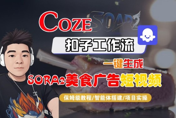 Coze扣子智能体工作流一键生成“SORA2美食广告“短视频，全流程保姆级教学-极光网创
