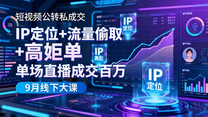 短视频公转私成交9月线下大课，IP定位+流量偷取+高客单，单场直播成交百万-极光网创
