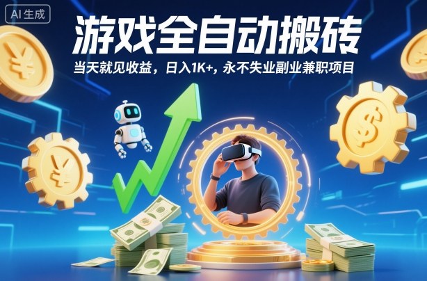 游戏全自动搬砖，当天就见收益，日入1K+，永不失业副业兼职项目【揭秘】-极光网创