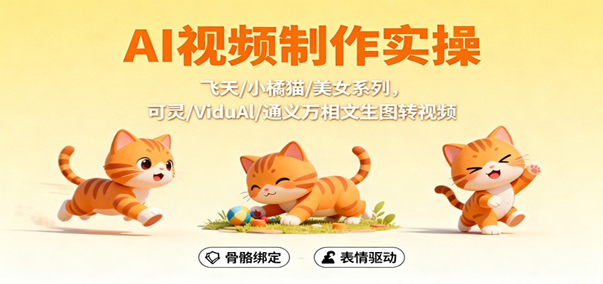 AI视频制作实操，飞天/小橘猫/美女系列，可灵/ViduAl/通义万相文生图转视频-极光网创