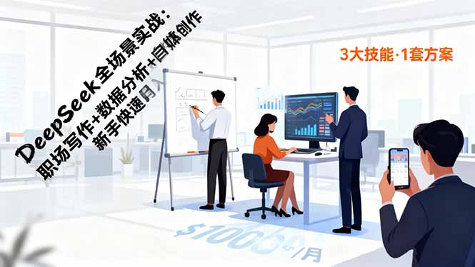 DeepSeek全场景实战：职场写作+数据分析+自媒体创作，新手快速月入过万-极光网创