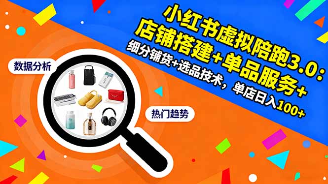 小红书虚拟陪跑3.0:店铺搭建+单品服务+细分铺货+选品技术,单店日入100+-极光网创