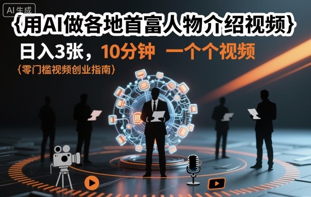 用AI做各地首富人物介绍视频，日入3张，10分钟一个视频-极光网创