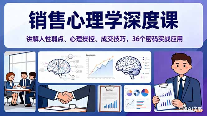 销售心理学深度课，讲解人性弱点、心理操控、成交技巧，36个密码实战应用-极光网创