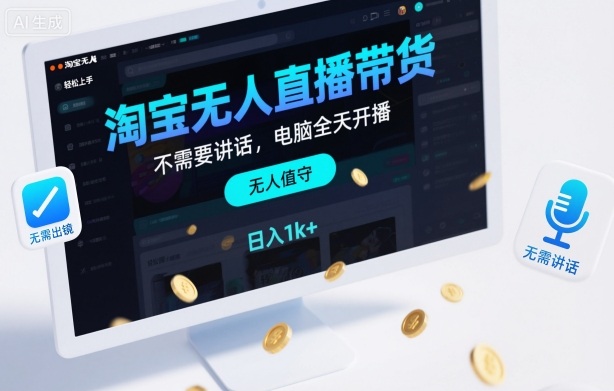 淘宝无人直播带货,不需要出镜,不需要讲话,电脑全天开播,轻松上手,日入1k+【揭秘】-极光网创
