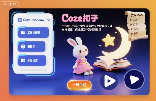 Coze扣子工作流一键生成童话皮克斯风格立体书视频，保姆级工作流搭建教程-极光网创