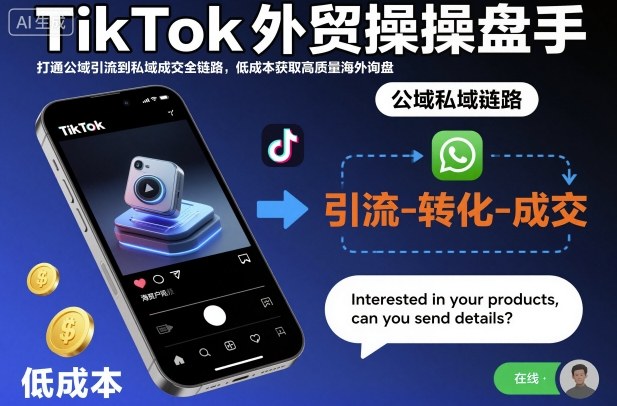 TikTok外贸操盘手，打通公域引流到私域成交全链路，低成本获取高质量海外询盘-极光网创