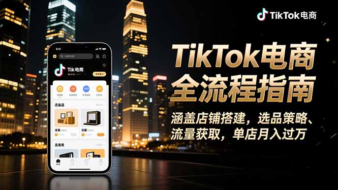 TikTok电商全流程指南，涵盖店铺搭建、选品策略、流量获取，单店月入过万-极光网创
