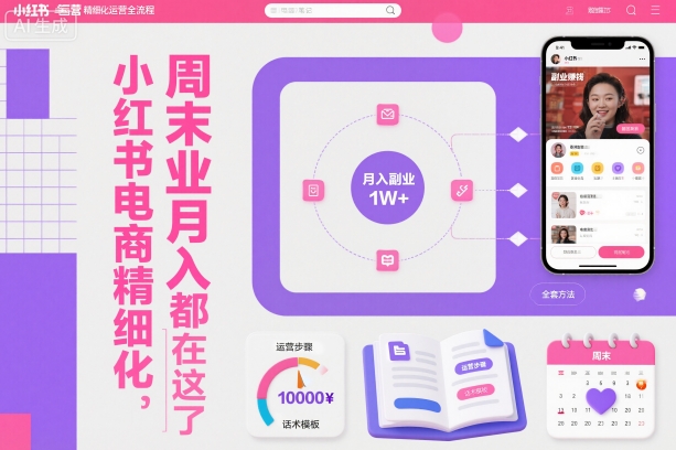 小红书电商精细化运营全流程，周末副业月入1W+，全套方法都在这了-极光网创