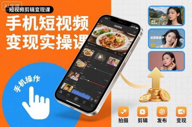 手机短视频变现实操课，短视频剪辑变现课-极光网创