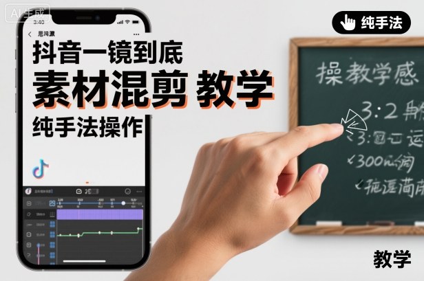 抖音一镜到底素材混剪教学，纯手法操作-极光网创