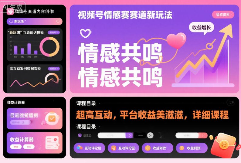 视频号情感赛道新玩法，超高互动，平台收益美滋滋，详细课程-极光网创