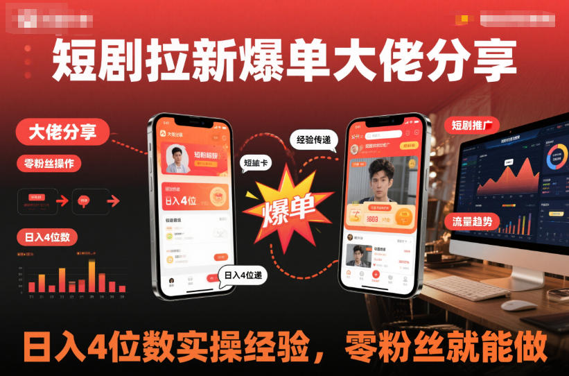 短剧拉新爆单大佬分享日入4位数实操经验，零粉丝就能做-极光网创