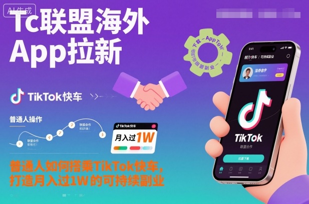 Tc联盟海外App拉新：普通人如何搭乘TikTok快车，打造月入过1W的可持续副业-极光网创