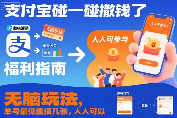 支付宝碰一碰撒钱了，无脑玩法，单号最低能搞几张，人人可以撸【揭秘】-极光网创