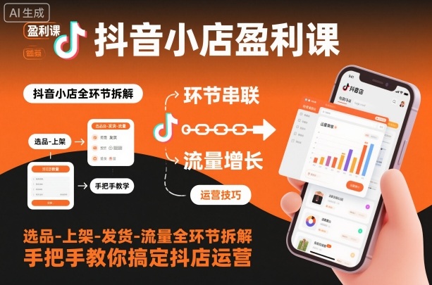 抖音小店盈利课-选品-上架-发货-流量全环节拆解，手把手教你搞定抖店运营-极光网创