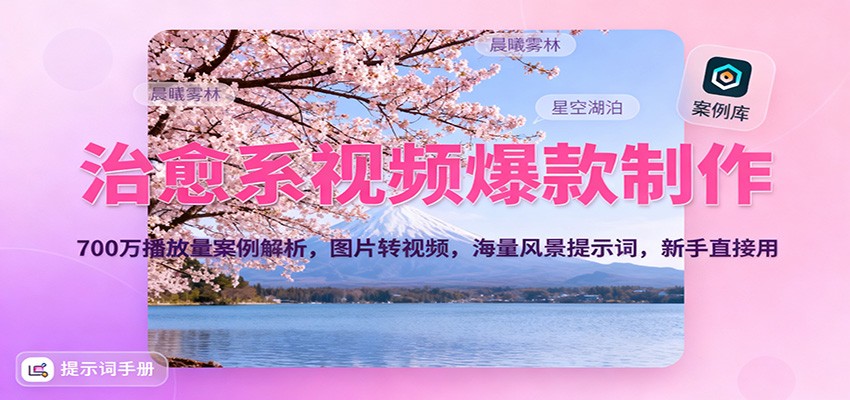 治愈系视频爆款制作，700万播放量案例解析，图片转视频，海量风景提示词，新手直接用-极光网创