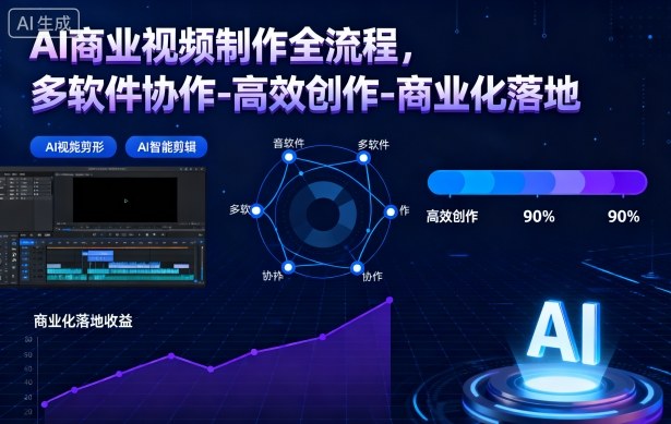AI商业视频制作全流程，多软件协作-高效创作-商业化落地-极光网创
