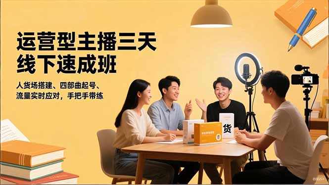 运营型主播三天线下班，人货场搭建,四部曲起号,流量实时应对，手把手带练-极光网创