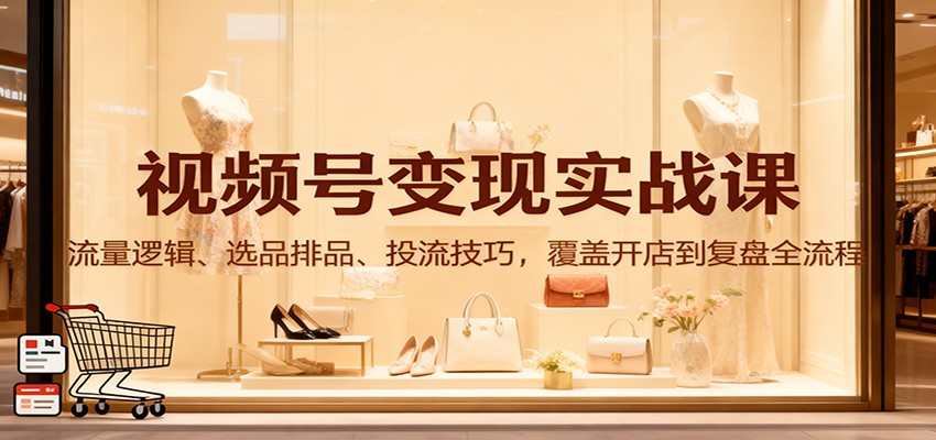 视频号变现实战课：流量逻辑、选品排品、投流技巧，覆盖开店到复盘全流程-极光网创