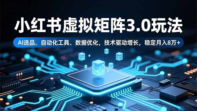 小红书虚拟矩阵3.0玩法，AI选品、自动化工具、数据优化，技术驱动增长，稳定月入8万+-极光网创