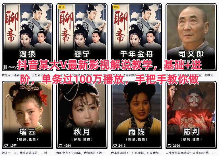 抖音某大V最新影视解说教学，基础+进阶，单条过100万播放，手把手教你做-极光网创