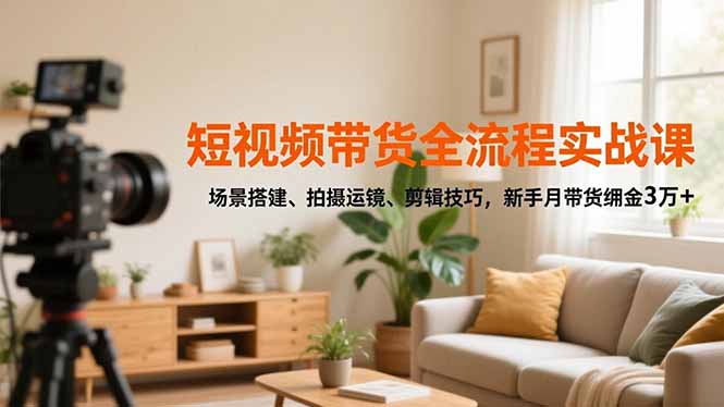 短视频带货全流程实战课，场景搭建、拍摄运镜、剪辑技巧，新手月带货佣金3万+-极光网创