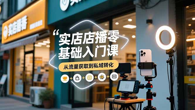 实体店播零基础入门课，实体店+短视频+直播+微信生态+私域社群，从流量获取到私域转化-极光网创