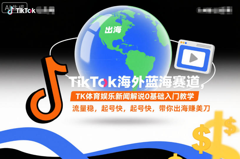 TikTok海外蓝海赛道，TK体育娱乐新闻解说0基础入门教学，流量稳，起号快，带你出海賺美刀-极光网创