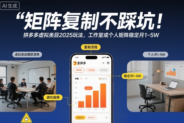 矩阵复制不踩坑！拼多多虚拟类目2025玩法，工作室或者个人矩阵稳定月1-5W【揭秘】-极光网创