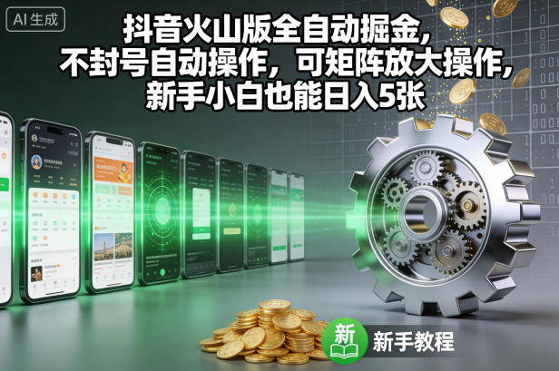 抖音火山版全自动掘金，不封号自动操作，可矩阵放大操作，新手小白也能日入5张【揭秘】-极光网创