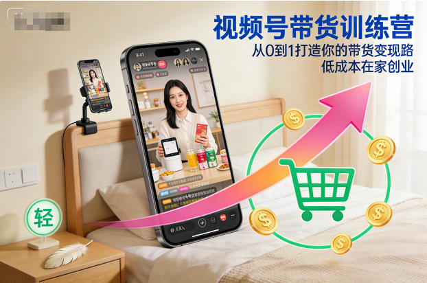视频号带货训练营，从0到1打造你的带货变现路，低成本在家创业-极光网创