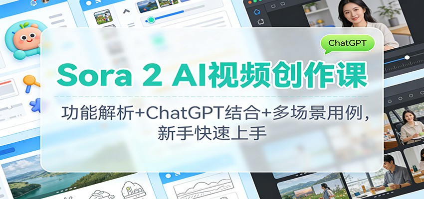 Sora 2 AI视频创作课：功能解析+ChatGPT结合+多场景用例，新手快速上手-极光网创