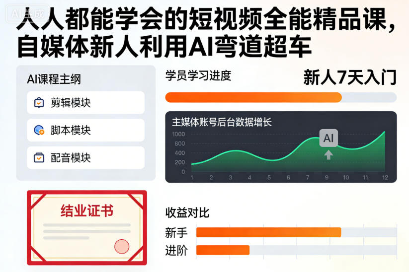 人人都能学会的短视频全能精品课，自媒体新人利用AI弯道超车-极光网创