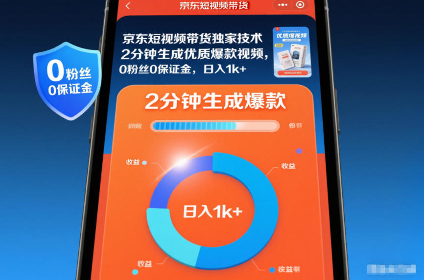 京东短视频带货独家技术，2分钟生成一条优质爆款视频，0粉丝0保证金，日入1k+【揭秘】-极光网创