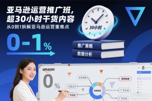 亚马逊运营推广班,超30小时干货内容,从0到1拆解亚马逊运营重难点-极光网创