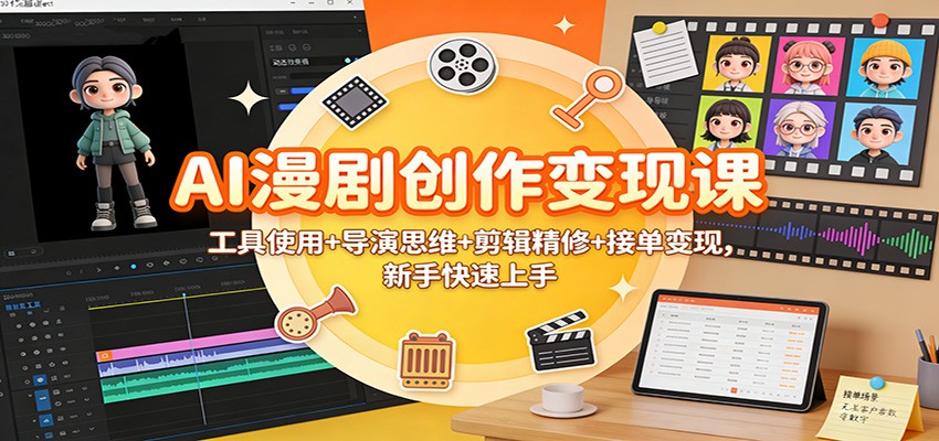 AI漫剧创作变现课：工具使用+导演思维+剪辑精修+接单变现，新手快速上手-极光网创