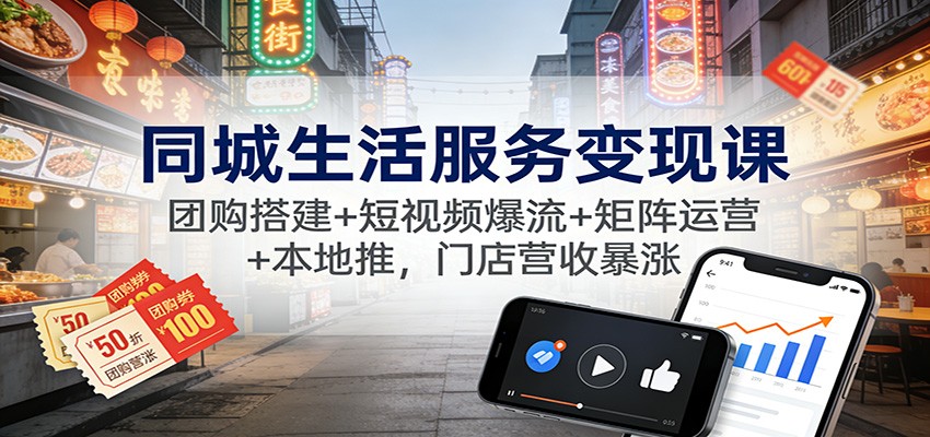 同城生活服务变现课：团购搭建+短视频爆流+矩阵运营+本地推，门店营收暴涨-极光网创