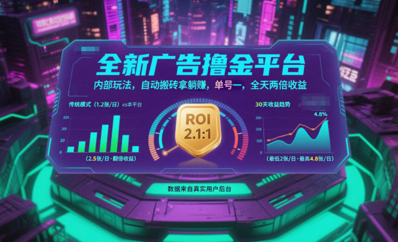 全新广告撸金平台，内部玩法，自动搬砖拿躺賺，单号一天保底2张+，全天两倍收益【揭秘】-极光网创