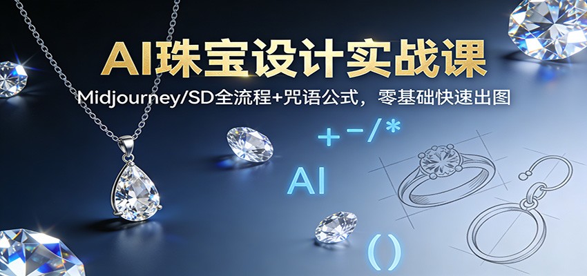 AI珠宝设计实战课：Midjourney/SD全流程+咒语公式，零基础快速出图-极光网创