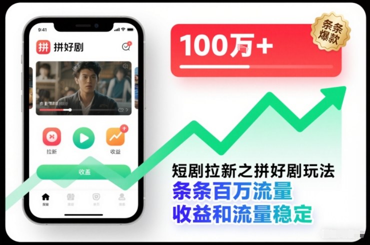 短剧拉新之拼好剧玩法，条条百万流量，收益和流量稳定-极光网创