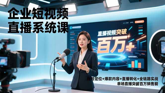 企业短视频直播系统课,账号定位+爆款内容+直播转化+全链路实战,单场直播突破百万销售额-极光网创