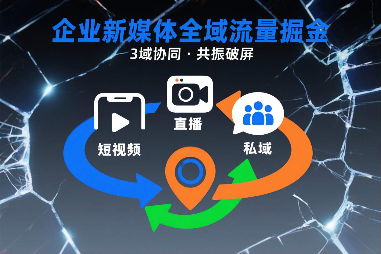 短视频全域商业模式，企业新媒体全域流量掘金，3域协同，共振破屏，短视频-直播-私域-地域-极光网创