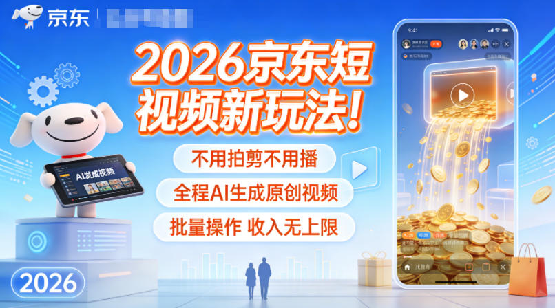 2026京东短视频新玩法！不用拍剪不用播，全程AI生成原创视频，批量操作收入无上限-极光网创