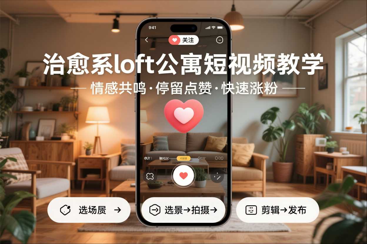 治愈系loft公寓短视频制作教学，情感共鸣引停留点赞关注，快速起号涨粉-极光网创