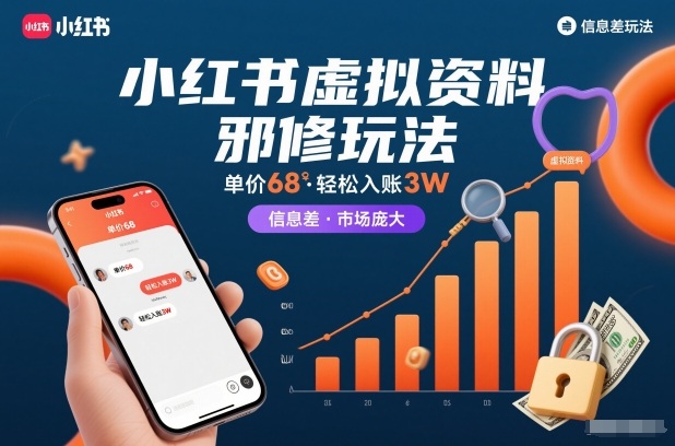 小红书虚拟资料邪修玩法，单价68，轻松入账3W，信息差玩法，市场庞大-极光网创