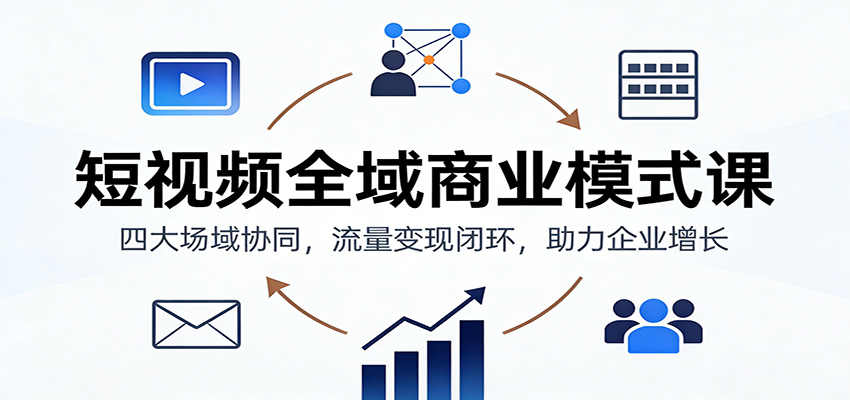 短视频全域商业模式课：四大场域协同，流量变现闭环，助力企业增长-极光网创