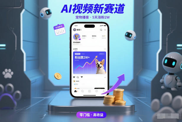 AI视频新赛道，宠物播客仅注册5天涨粉2W，收益非常可观-极光网创